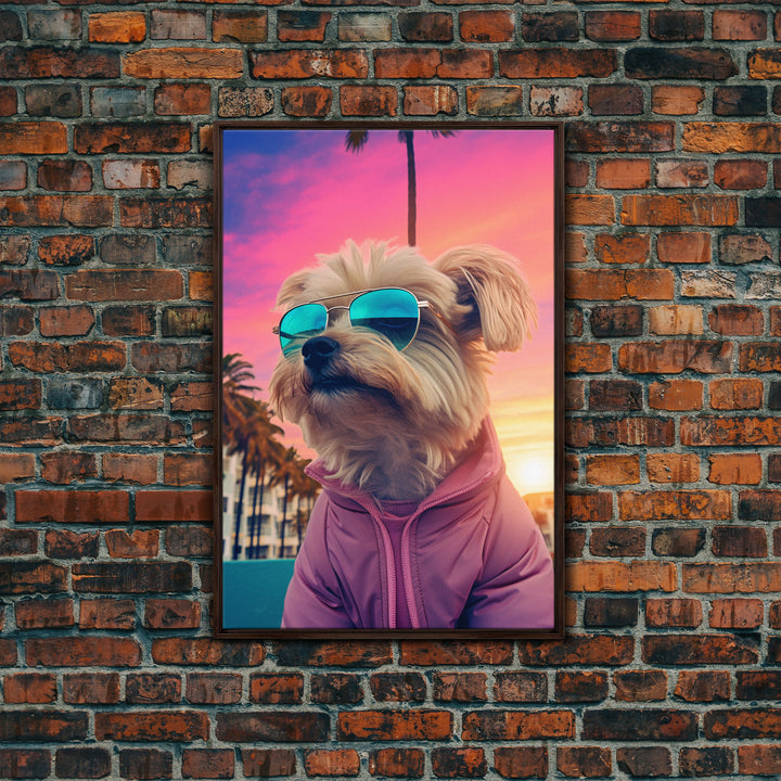 Shih Tzu Wall Print, Dog Print, Dog Sunglasses, Dog In Pink Jacket, Funny Art, Framed Wall Art, Framed Canvas, Wall Print, Wall Canvas