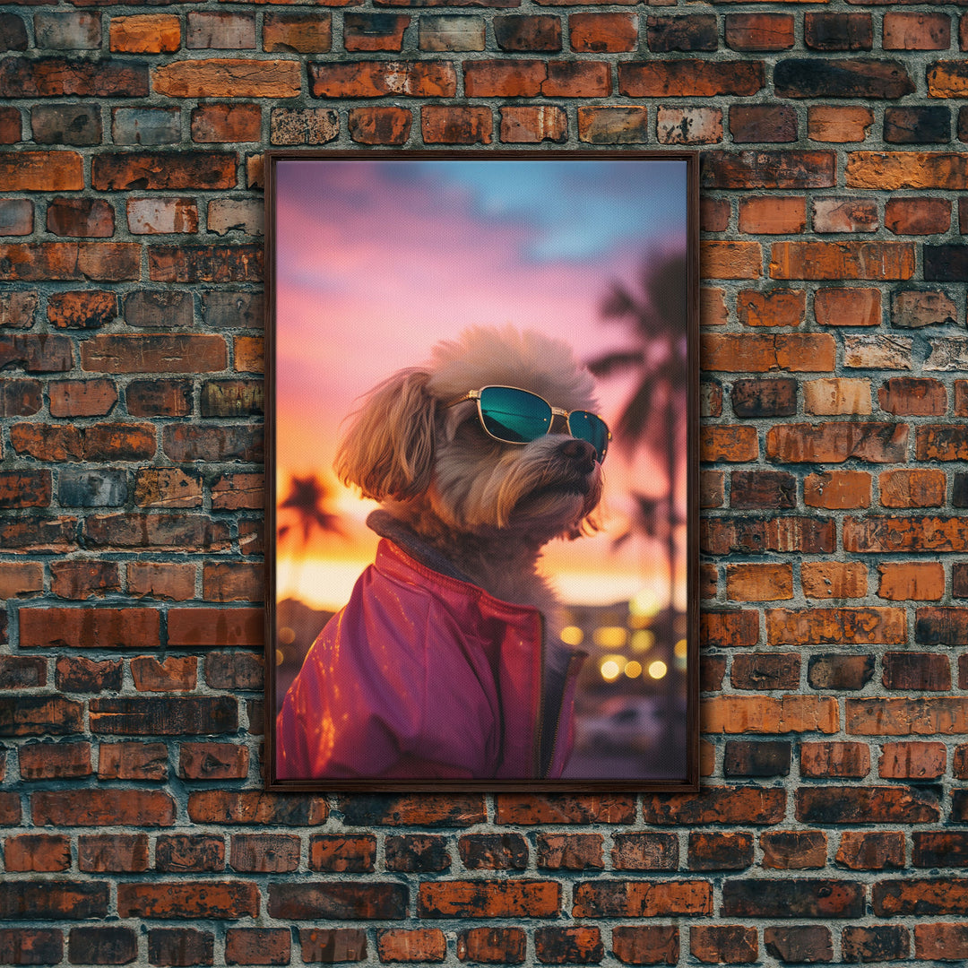 Shih Tzu Wall Print, Dog Portrait, Dog Sunglasses, Dog In Pink Jacket, Funny Art, Framed Wall Art, Framed Canvas, Wall Print, Wall Canvas