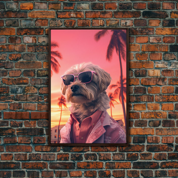 Shih Tzu Wall Print, Dog Portrait, Dog Sunglasses, Dog In Pink Suit, Dog Art Print, Framed Wall Art, Framed Canvas, Wall Print, Wall Canvas