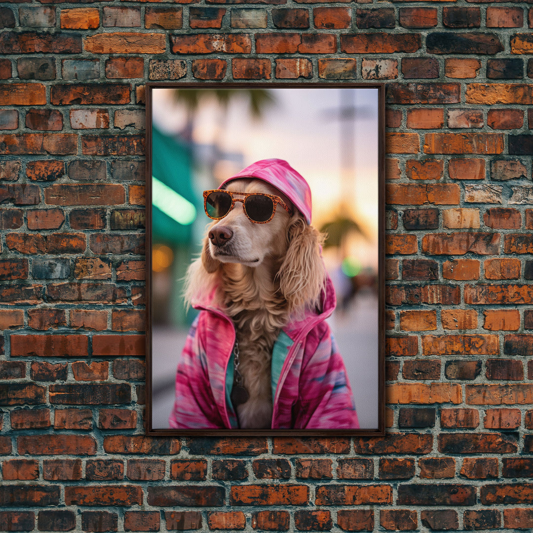 Cocker Spaniel In Sunglasses Pink Shirt Wall Print, Dog Portrait, Dog Art Print, Framed Wall Art, Framed Canvas, Wall Print, Wall Canvas