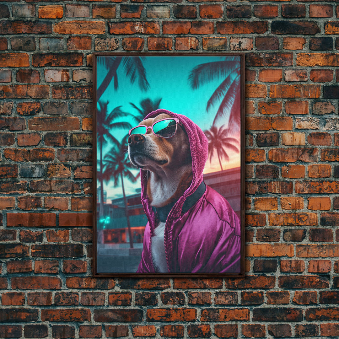 Corgi In Hot Pink Hoodie Sunglasses Wall Print, Dog Portrait, Dog Art Print, Framed Wall Art, Framed Canvas, Wall Print, Wall Canvas