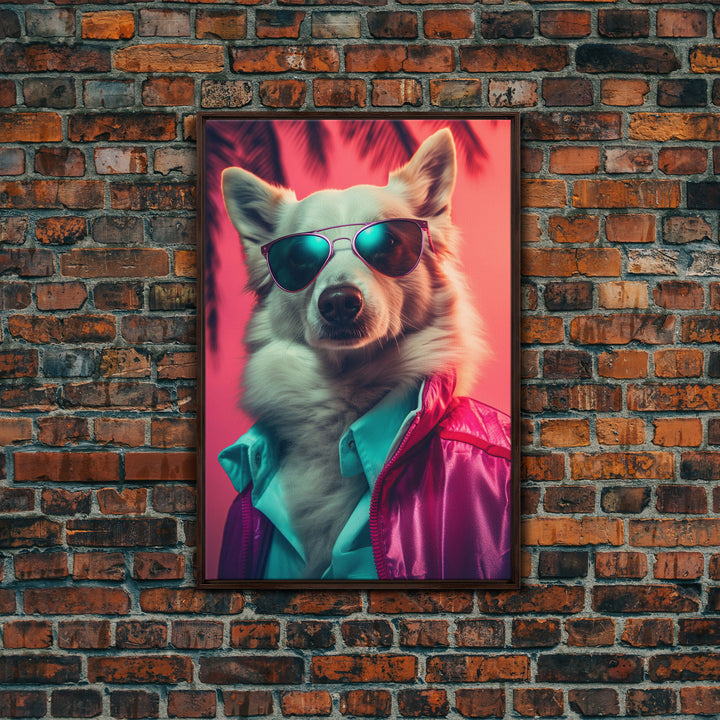 Corgi In Pink Suit Sunglasses Wall Print, Dog Décor, Dog Art Print, Dog Portrait, Framed Wall Art, Framed Canvas, Wall Print, Wall Canvas