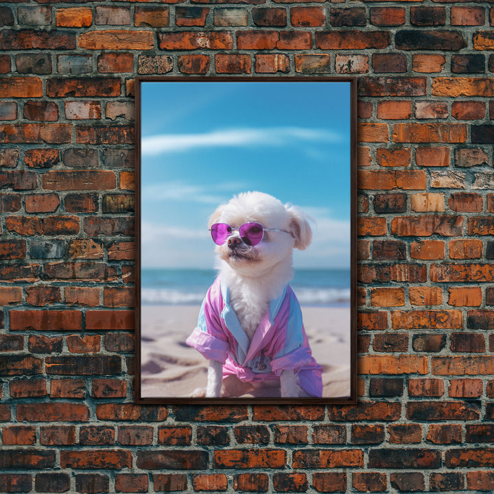 CShih Tzu In Beach Sunglasses Wall Print, Dog Décor, Dog Print, Dog Portrait, Framed Wall Art, Framed Canvas, Wall Print, Wall Canvas