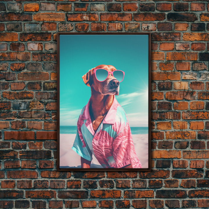 Chihuahua In Pink Shirt Sunglasses Wall Print, Beach Art, Dog Print, Dog Portrait, Framed Wall Art, Framed Canvas, Wall Print, Wall Canvas