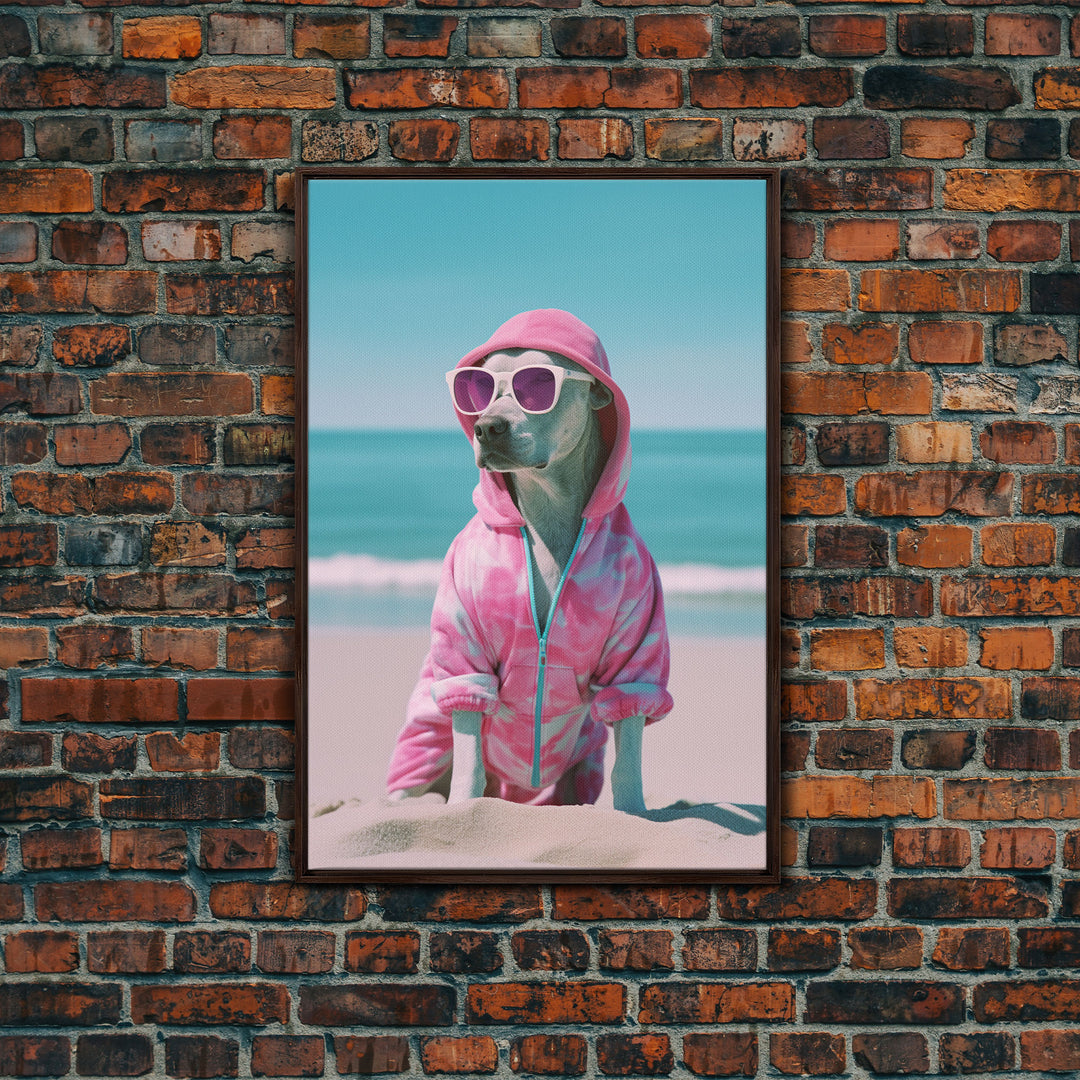 Labrador In Pink Hoodie Sunglasses Wall Print, Beach Art, Dog Print, Dog Portrait, Framed Wall Art, Framed Canvas, Wall Print, Wall Canvas