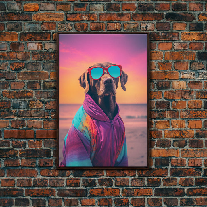 Great Dane In Pink Jacket Sunglasses Wall Print, Beach Art, Dog Print, Dog Portrait, Framed Wall Art, Framed Canvas, Wall Print, Wall Canvas