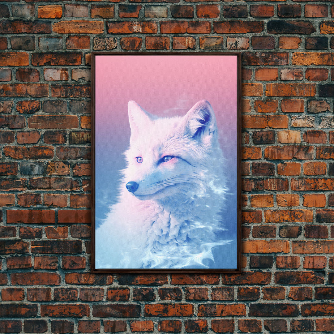 White Fox Wall Print, Animal Art Print, Animal Portrait, Pink Art, Wildlife Art, Framed Wall Art, Framed Canvas, Wall Print, Wall Canvas