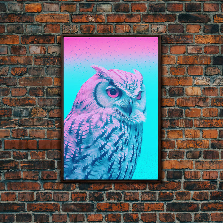 Owl Wall Print, Animal Art Print, Abstract Art, Animal Portrait, Blue And Pink Art, Framed Wall Art, Framed Canvas, Wall Print, Wall Canvas