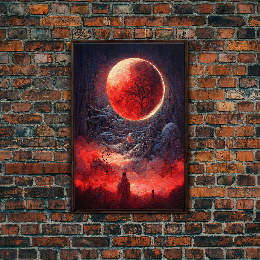 Spooky Horror Canvas Print, Bloodmoon Sunset, Blood moon, Halloween Wall Art, Cosmic Horror, Ready To Hang