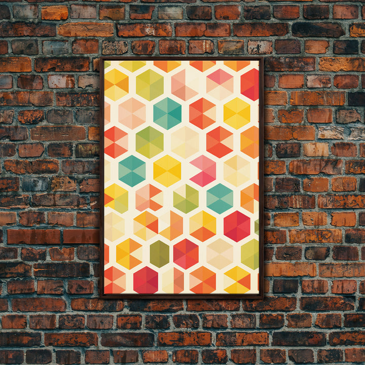 Hexagon Art, Mid Century Art Print, Framed Modern Art, Geometric Art, Mid Century Modern Wall Art, Colorful Art, MCM Style Canvas Art