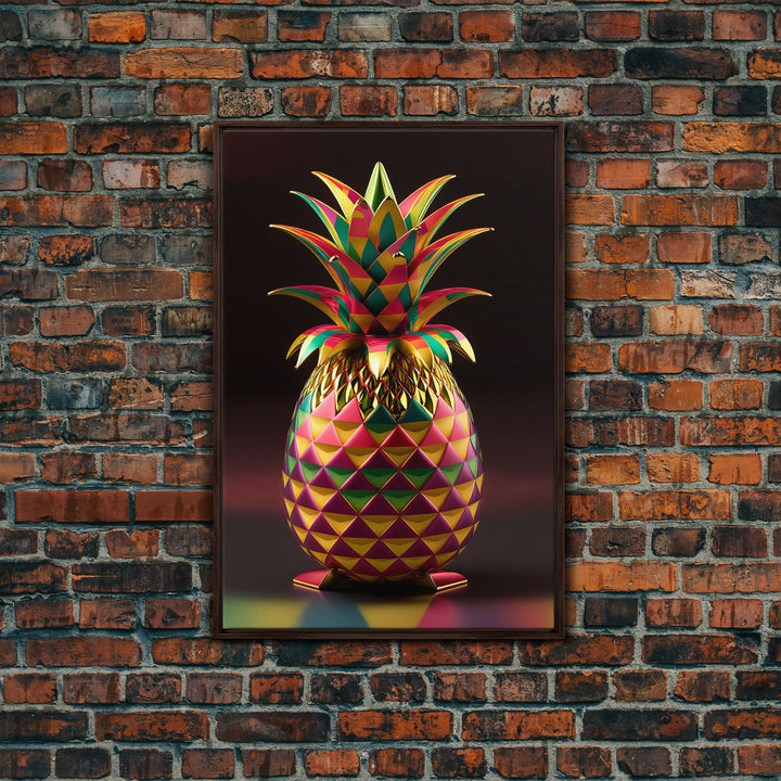 Metallic Pineapple Pop Art, Framed Canvas Print, Unique colorful wall art, Fruit Art