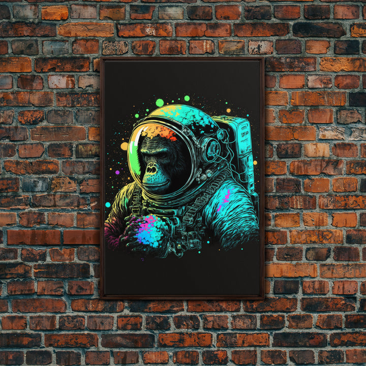 To The Moon, Space Ape Astronaut, Framed Canvas Print, GME, NFT Style Decor, Large Wall Art