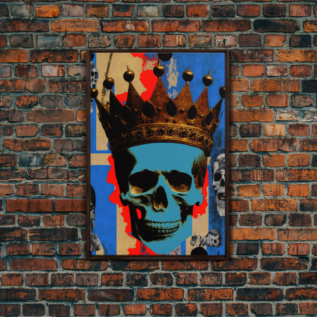 Skull With The Gold Crown, Framed Canvas Print, Unique Fantasy Undead Wall Art