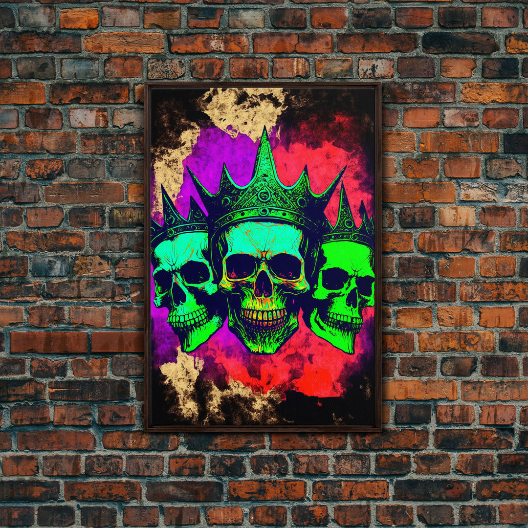 Psychedelic Skull With The Gold Crown, Framed Canvas Print, Unique Fantasy Undead Wall Art, Trippy Art