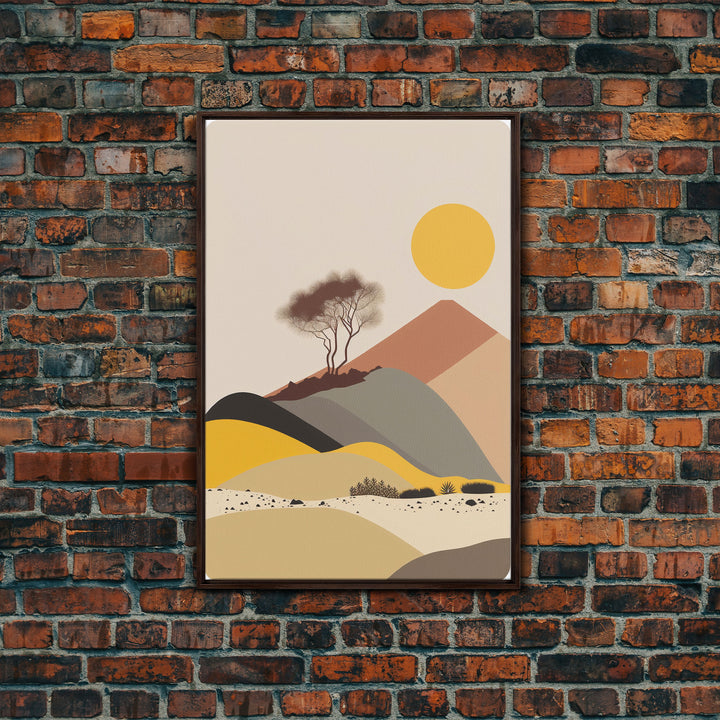 Pueblo Style Boho Desert Art, Framed Canvas Print, Minimalist Landscape Painting