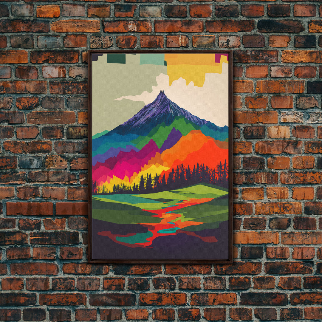 Surreal Rainbow Mountain Landscape, Framed Canvas Print