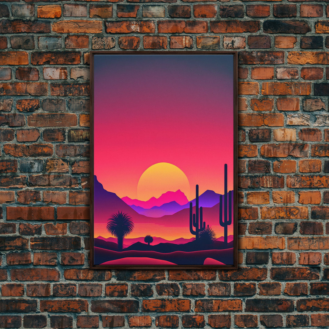 Framed Canvas Art Print - Desert Landscape at Sunset - Pop Art Style - Home Decor - Southwest Art, California Desert Decor