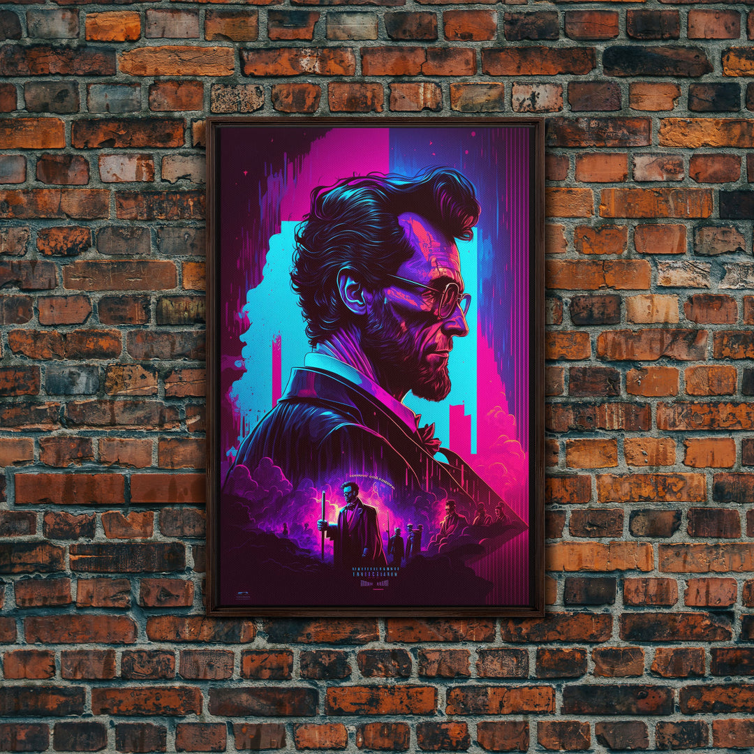 Synthwave Abraham Lincoln, Wall Art, Punk Rock Lincoln, Vampire Hunter, Goth Art, Retro Vibes Wall Art