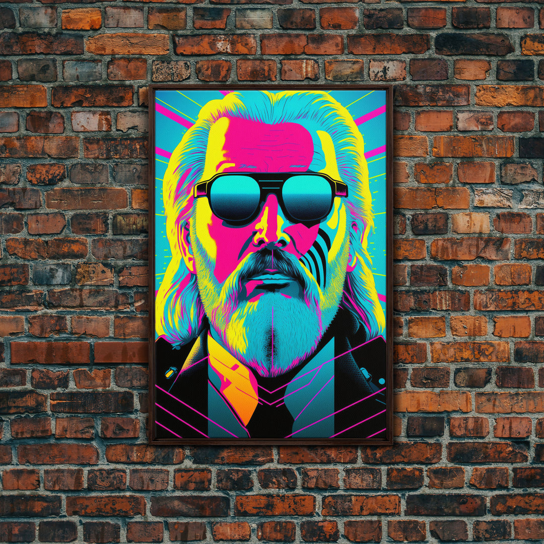 Businessman Odin Pop Art Movie Poster Art, Norse Mythology, Wall Art, Framed Canvas Print, Futuristic Portrait of Odin, WPAP Style