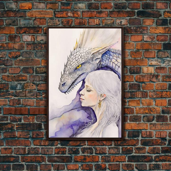 Dragon Painting Canvas Print, Dragon Art, Fantasy Art, Fantasy Painting Wall Art, Girl and Her Dragon, Dragon Girl