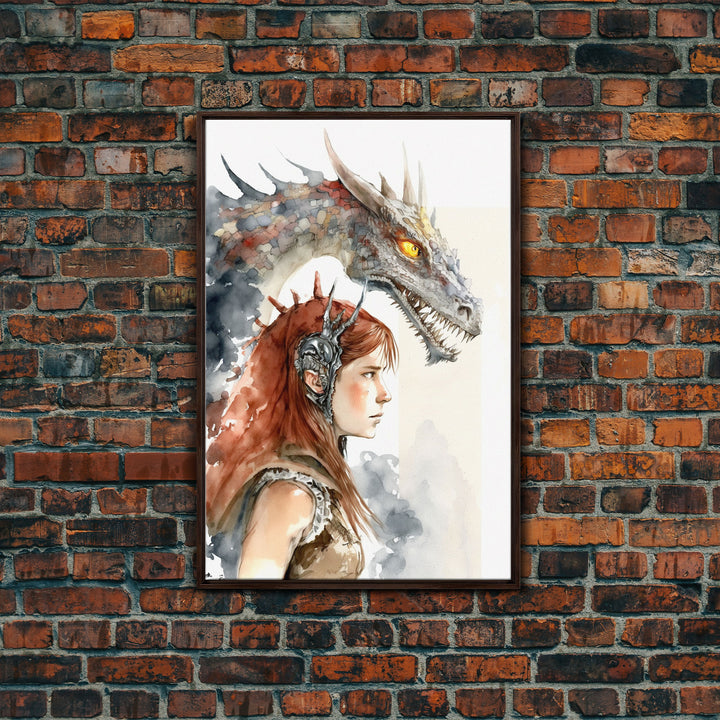 The Dragon Girl, Dragon Painting Canvas Print, Dragon Art, Fantasy Art, Fantasy Painting Wall Art, Girl and Her Dragon, Gamer Gift Wall Deco