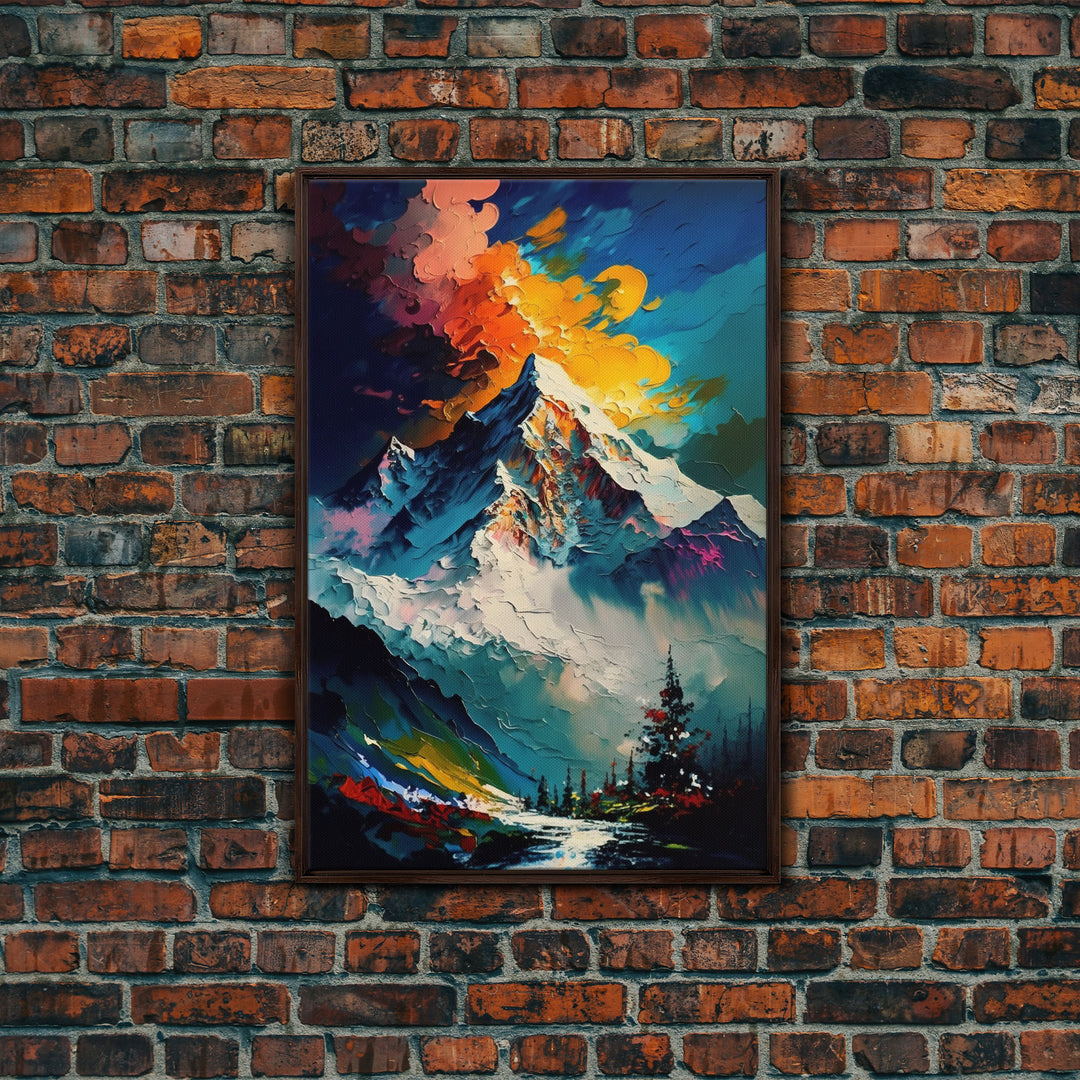 Annapurna III, Mountain Art, Rustic Mountain Landscape Wall Art, Framed Canvas Print, Abstract Oil Painting Print, Mountains of Nepal