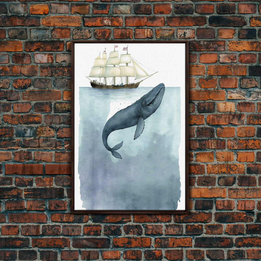 Framed Wall Art Blue Whale Painting, Watercolor Painting, Whale Print, Whale and Boat, Whale Nursery, Humpback Whale, Framed Wall Art