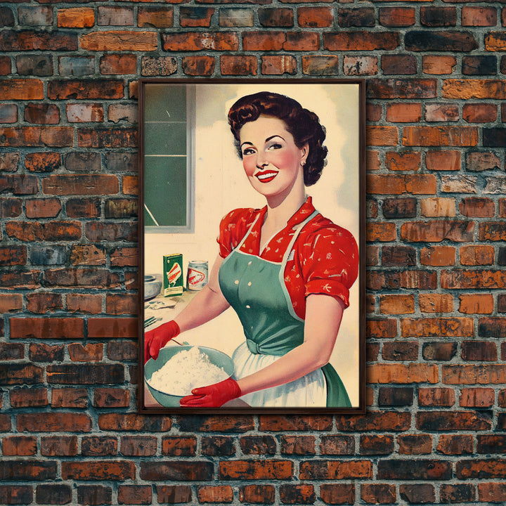 Retro 1950s Baking Advertisement, Home Maker, Kitchen Art, Framed Canvas Print, Framed Wall Art