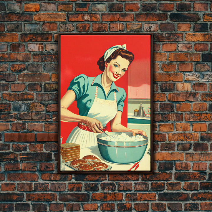 Retro / Vintage Style 1950s Baking Advertisement, Home Maker, Kitchen Art, Framed Canvas Print, Framed Wall Art, MCM Art