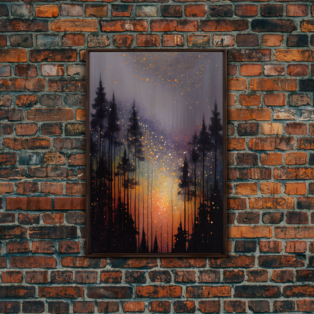 Abstract Pine Canvas Print of Oil Painting, Large Original Textured Fall Pine Forest Painting Contemporary Living Room Wall Art Decor