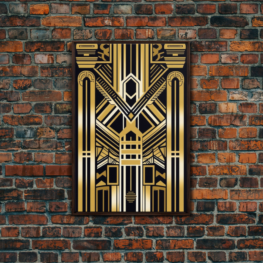 Art Deco Pattern Wall art, Framed Canvas Print, Art Deco, Gold art, Geometric art, Wall decor, Midcentury Modern, Lines art, Wall decor