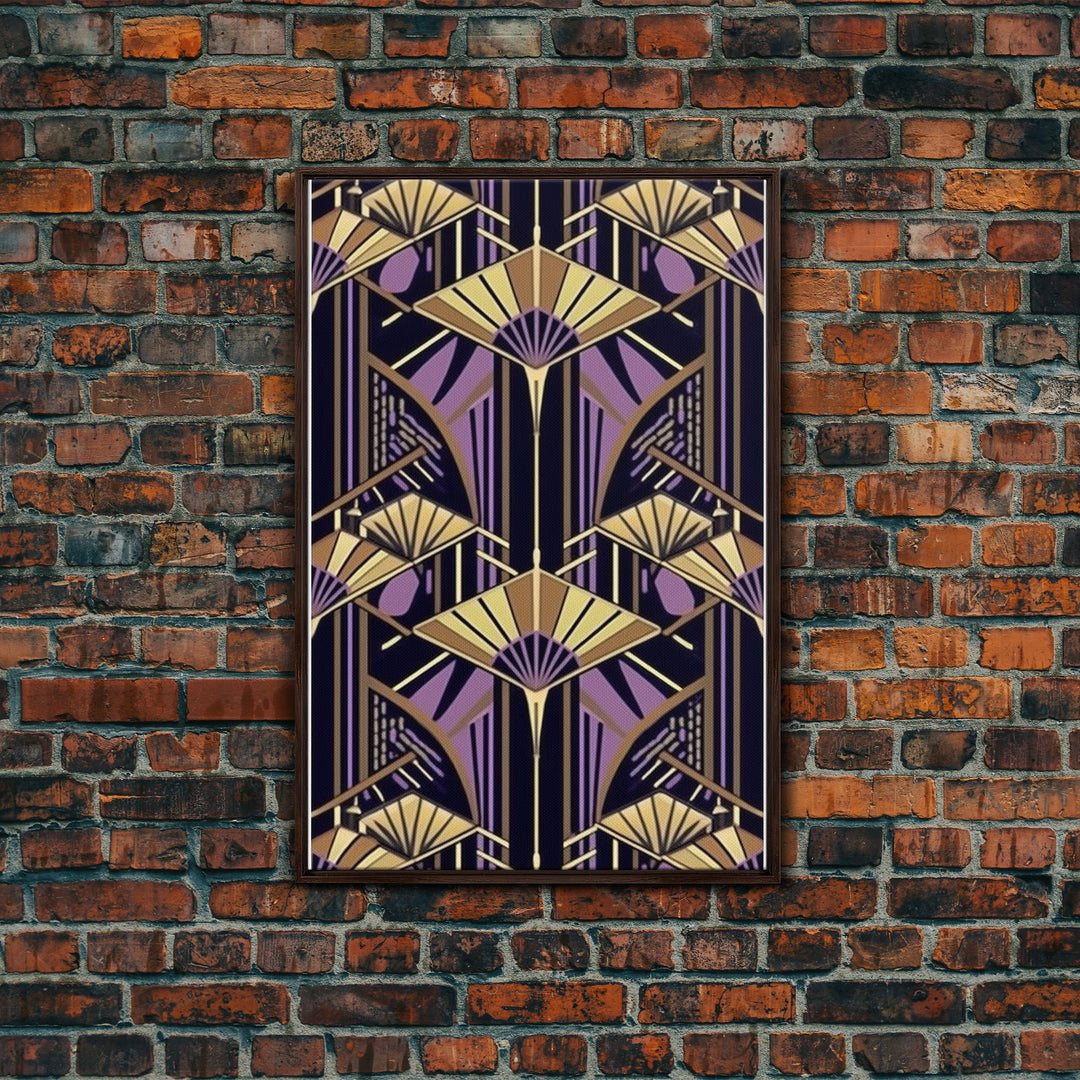 Art Deco Pattern Wall art - Framed Canvas Print - Art Deco - Stained glass art - Ornament art - Geometric art - Purple & gold art - Wall art