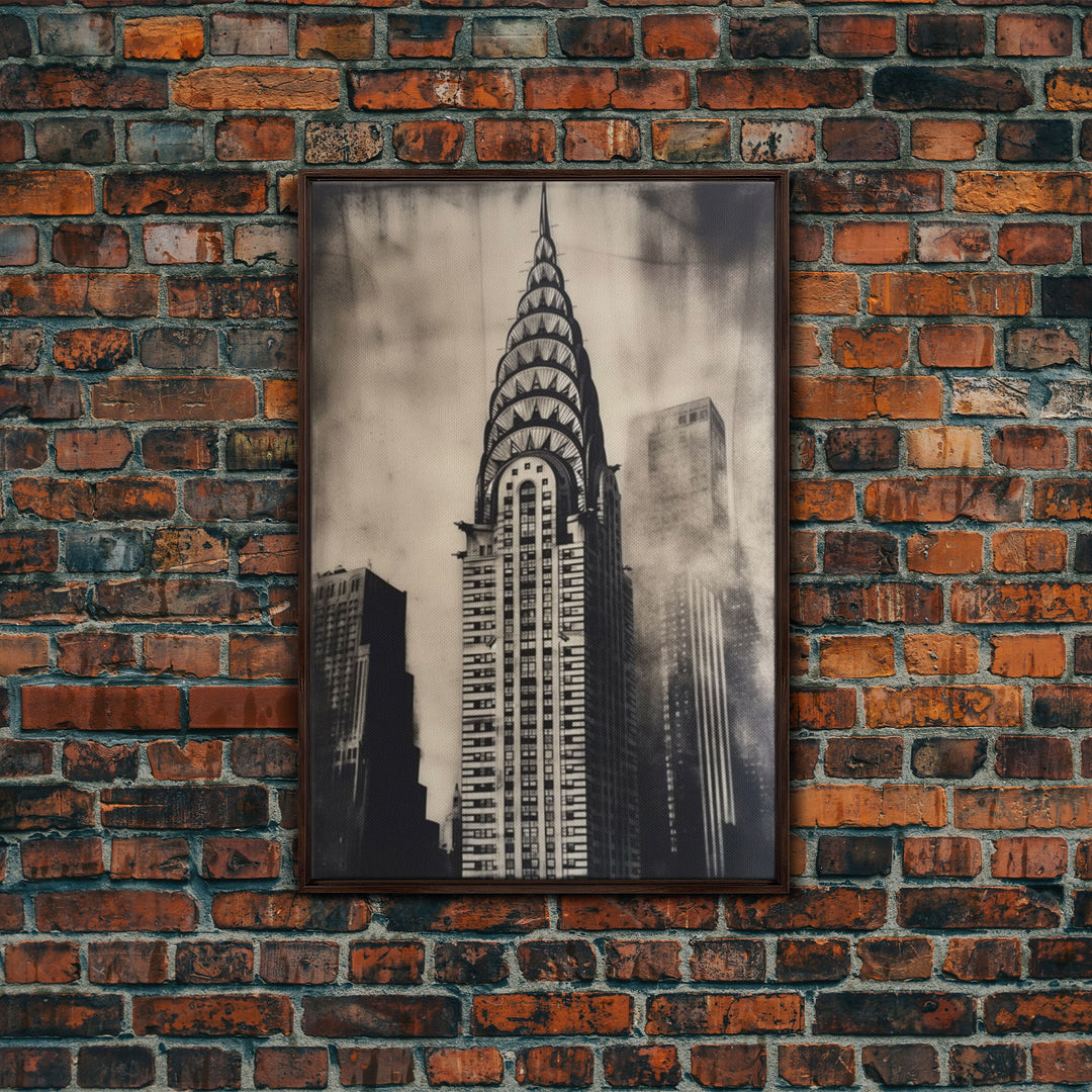 Chrysler Building Painting Framed Canvas Print, NYC Art, Art Deco Wall Decor, New York City Historic Art