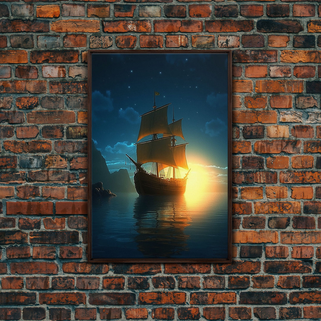 Gothic Pirate Ghost Ship, Framed Canvas Print, Fantasy Wall Art, Wall Decor, Pirate Wal Art, Gift For Him, Kid's Room Art