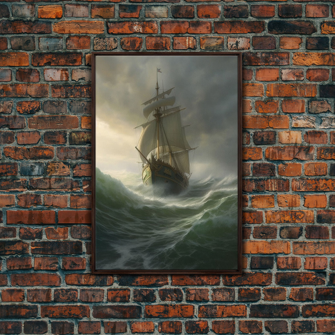 Haunted Pirate Ghost Ship On Rough Seas, Framed Canvas Print, Fantasy Wall Art, Wall Decor, Pirate Wal Art, Gift For Him, Kid's Room