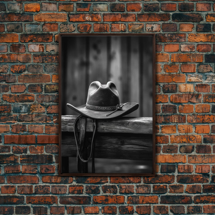 Cowboy Hat Print, Western Wall Art, Black And White, Minimalist Art, Wall Decor, Canvas Art, Wall Art, Framed Canvas Wall Decor