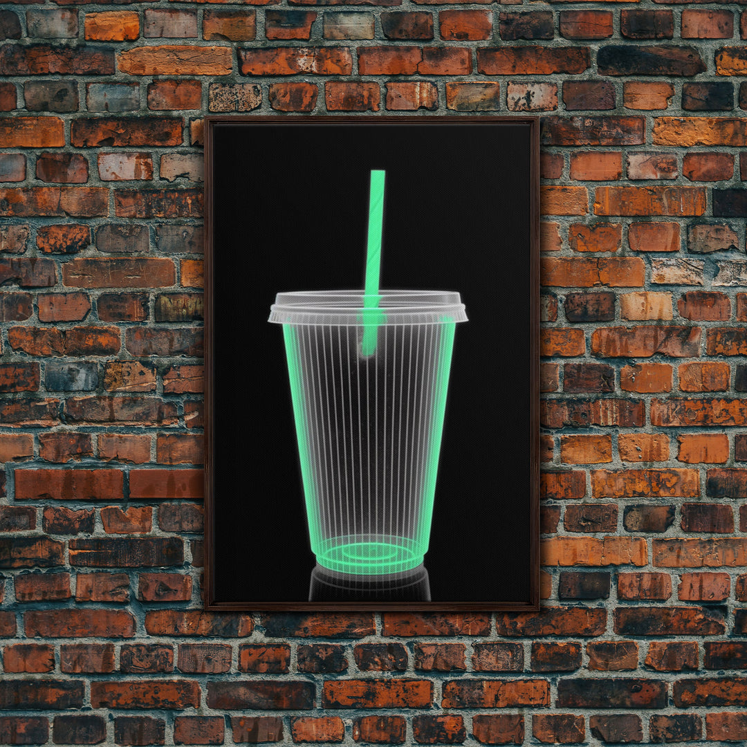 Disposable Plastic Cup Wall Art, Green Cup, Kitchen Wall Art, Minimalist Print, Wall Decor, Canvas Print, Wall Art, Framed Canvas