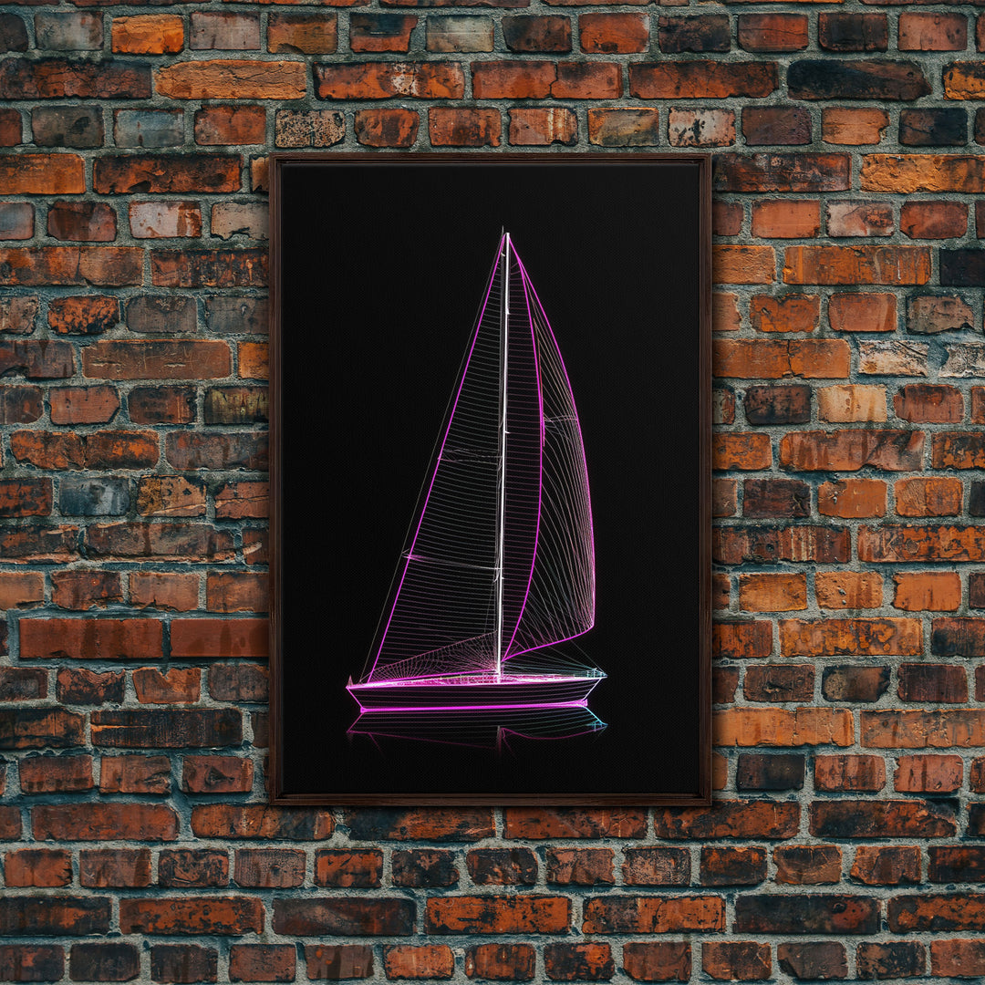 Synthwave Sail Boat Wall Decor, Ocean Art Print, 3D Art, Purple, Minimalist Print, Wall Decor, Canvas Print, Wall Art, Framed Canvas