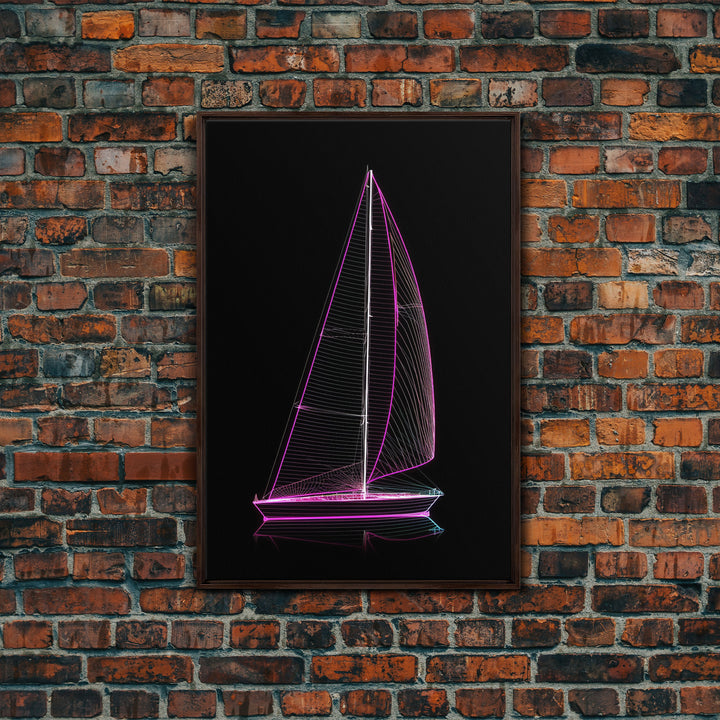 Synthwave Sail Boat Wall Decor, Ocean Art Print, 3D Art, Purple, Minimalist Print, Wall Decor, Canvas Print, Wall Art, Framed Canvas