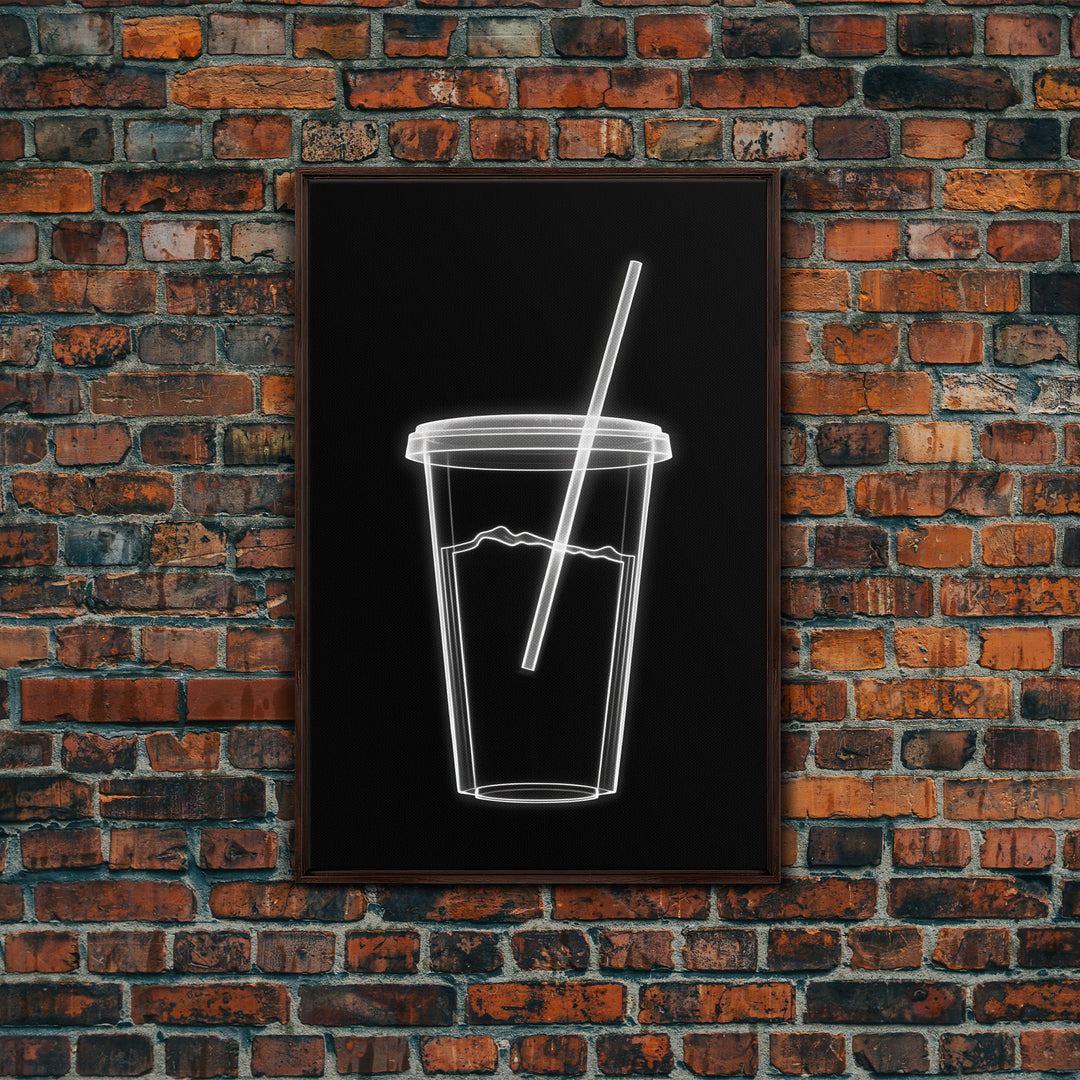 Disposable Plastic Cup Wall Art, Kitchen Wall Art, Cup With Straw, Minimalist Print, Wall Decor, Canvas Print, Wall Art, Framed Canvas