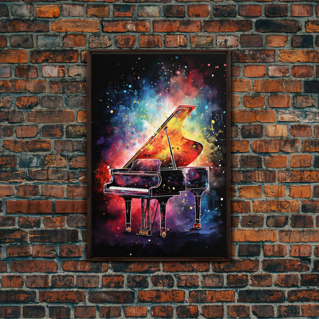 Galaxy Themed Grand Piano Wall Art, Musical Instrument Print, Studio Art, Framed Canvas Print, Piano Art, Baby Grand Piano