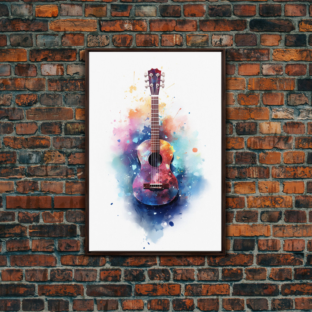 Ukelele Wall Art, Music Print, Framed Canvas Art, Graffiti Splatter Art Musical Instrument, Studio Wall Decor