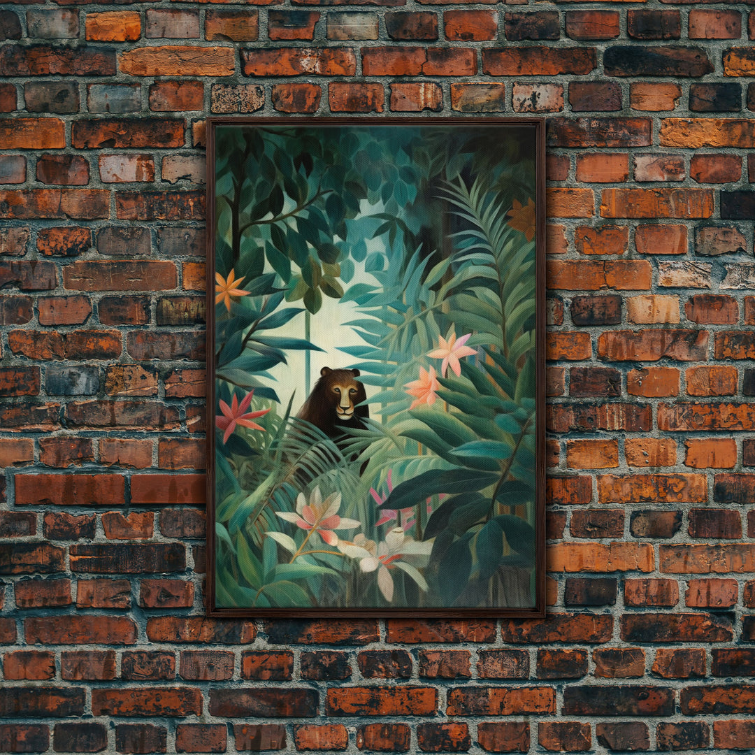 Tropical Botanical Wall Art, Framed Canvas Print or Poster Art, Maximalist Art, Jungle Print, Africa Art, Emerald Green Living Room Decor