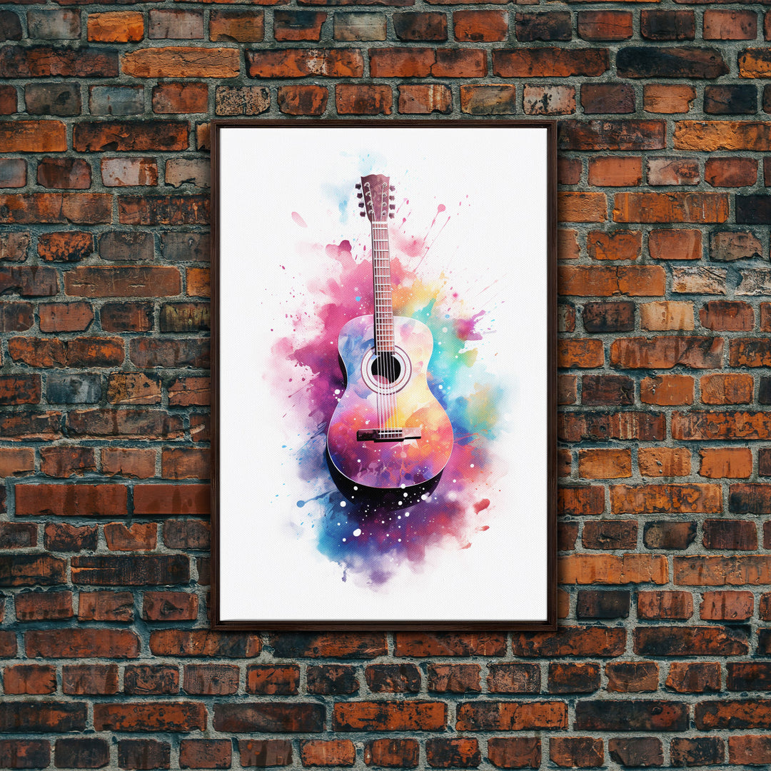 Acoustic Guitar Graffiti Art, Framed Canvas Print, Guitar Poster, Guitar Wall Art, Guitar Light, Gifts For Him, Watercolor Art, Music Art