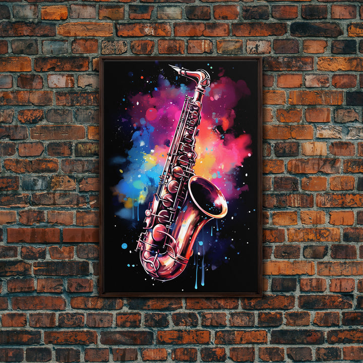 Unique Music Studio Gift, Saxophone Graffiti Art, Splatter Paint Art, Musician Gift, Marching Band Gift, Jazz Themed Art