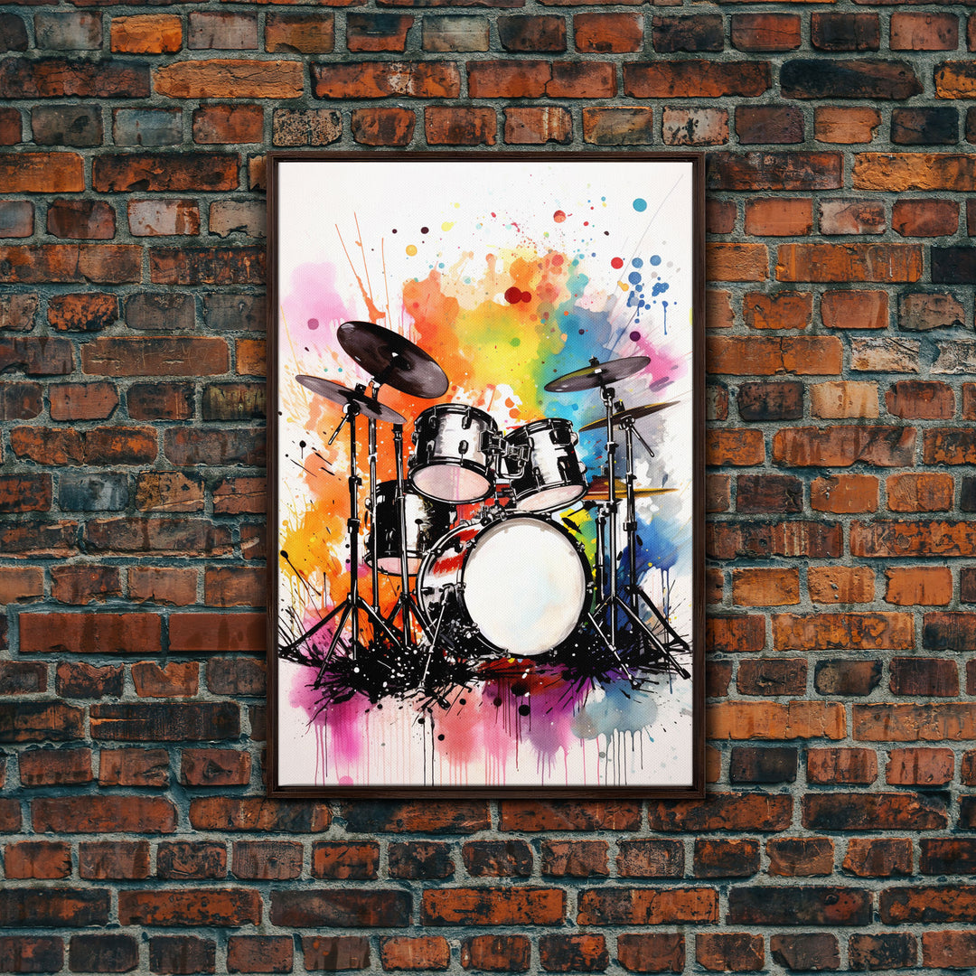 Drum Art, Gift For Drummer, Framed Canvas Print, Studio Art, Music Studio Decor, Drum Set