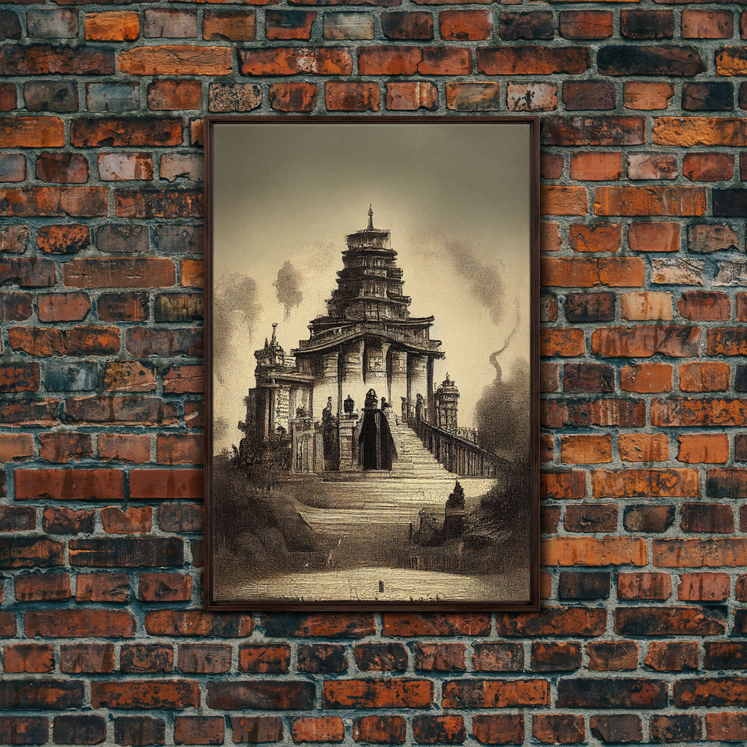 Incan Temple diagram art, canvas print, unique Mayan or Incan style temple diagram wall art, 1800s inca style wall art