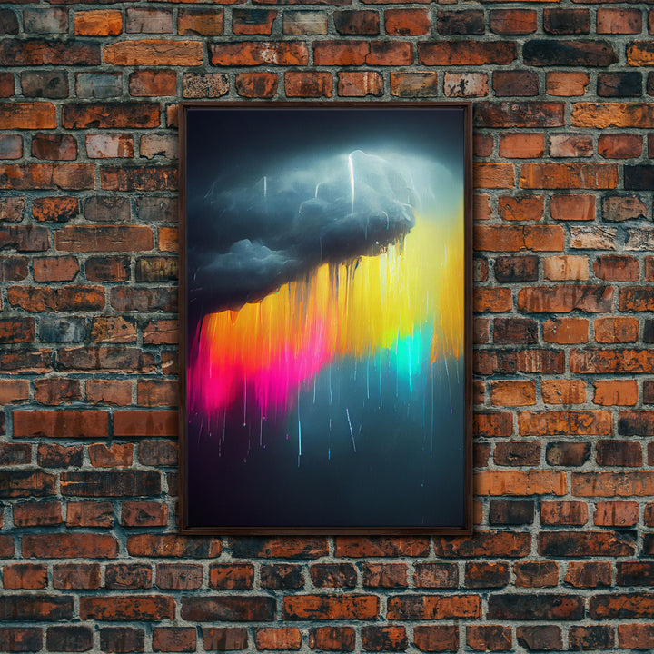 Rainbow In A Rain Cloud, Abstract Art Canvas Print, Lightning, Rain, Stormy Rainbow, Cool Wall Art, Colorful Wall Decor, Neon Rain Cloud