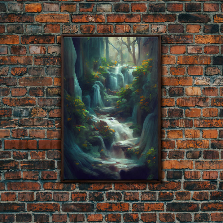 Waterfall painting canvas print, fantasy wall art, watercolor print, high fantasy, nature landscape wall art for living room