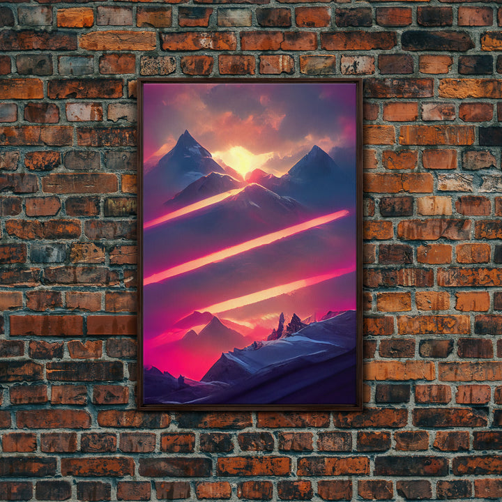 Vaporwave Mountain Landscape Canvas Print, Synthwave Landscape Art, Beautiful sunset in the mountains wall art, cool wall art